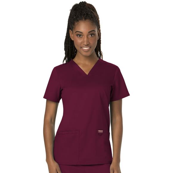 Cherokee Workwear Revolution Scrubs Women’s V Neck Top WW620 Wine NEW Size M - Picture 1 of 16